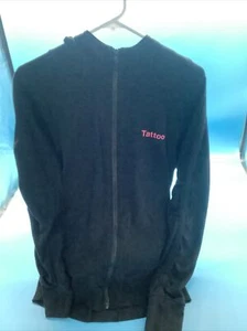 Black Zip Up Thermal Tattoo Hoodie Sweatshirt Jacket Med. Womens - Picture 1 of 3