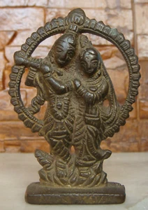 Antigua estatua de bronce tallada a mano Radha Krishna India dios hindú estatuilla - Imagen 1 de 12
