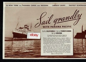 PANAMA PACIFIC LINE NEW YORK/CALIFORNIA 1936 SS VIRGINIA HAVANA CUBA HARBOR AD - Bild 1 von 1