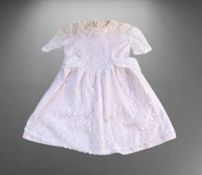 Vintage EBER Girl Girls Dress Pastel Pink White Lace Overlay Collared Size 6X - Image 1 of 4