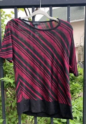 Vintage AB Studio Med Stripes Batwing Sleeve Purple Black Banded USA  - Image 1 of 4