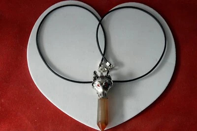  Colgante de plata tibetana con péndulo de ágata marrón cabeza de lobo 6 cm. Cable largo de 18 Foto 1 de 4