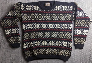 Suéter Pullover Mahana Vintage Negro Para Mujer Fair Isle Lana Pura Hecho a Mano - Imagen 1 de 5
