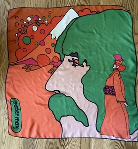 1970 Peter Max Self Portrait Psychedelic Silk Scarf Frameable RARE 27x27 Inch - Picture 1 of 5
