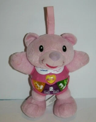 Vtech Happy Lights Bear Pink Musical Plush 7" Stuffed Light Up Soft Baby Toy - Image 1 of 4