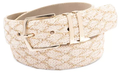 INC International Concepts Woven Metallic Fabric Panel Belt,Gold/Cream - Image 1 of 4
