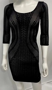 NEW! Vintage 2000s bebe Black Crochet Bodycon Half Sleeve Dress Size-Small - Picture 1 of 10