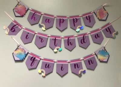 Banner de cumpleaños unicornio con nombre! ¡Personalizado! Colores de tu elección! Foto 1 de 3