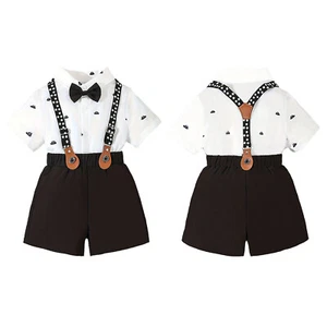 Baby Boys Shirts With Suspender Shorts Short Sleeve Outfit Gentleman Style Kids - Picture 1 of 37