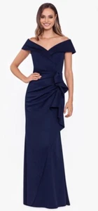XSCAPE Evenings “Patti” Long Off The Shoulder Scuba Crepe Dress Midnight NWT 8 - Picture 1 of 16