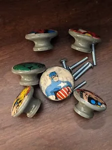 Marvel Avengers Comics 6 Wooden Drawer Pulls Dresser Drawer Cabinet Knobs - Picture 1 of 6