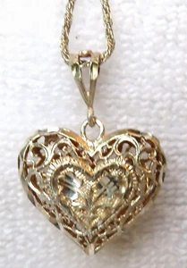 Sterling 30" Italien Kette & geätztes aufgeblähtes Herz filigran Anhänger Halskette - Bild 1 von 12
