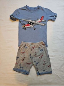 Boys Shorts Set Outfit Light Blue & Gray Airplane Graphic Size 4 - Picture 1 of 8