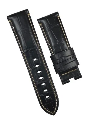 Original Panerai Cuero de Caimán Negro con Puntada Blanca Banda 24mm x 22mm Foto 1 de 4