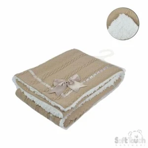Baby Wrap Cheveron Cable Knit Bow Soft Sherpa Pram Blanket Coffee Soft Touch - Picture 1 of 3