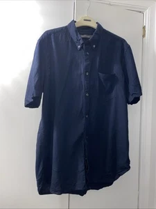 French Connection Linen Blue Shirt Buttons Pocket Size Large Short Sleeved - Picture 1 of 8