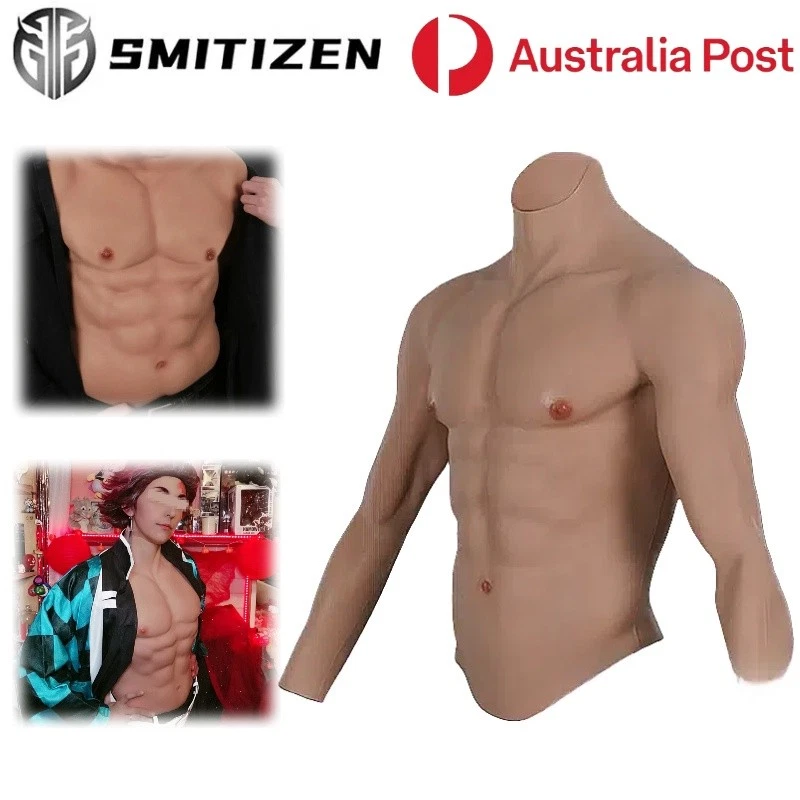 Silicone Fake Chest Muscle Body Suit Men Costume Cosplay Halloween Outfits Gifts - Imagem 1 de 4