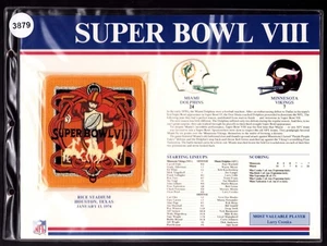 Willabee Ward NFL Super Bowl VIII Patch Miami Dolphins & Minnesota Vikings 1974 - Foto 1 di 1