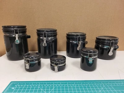 Juego de botes de cerámica esmaltada negra Oggi 7 piezas frascos de almacenamiento de cocina contenedores Foto 1 de 4