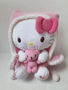 Sanrio 2008 Sanrio Plush Hello Kitty W/hooded Cape Holding Bear 13" - Picture 1 of 8