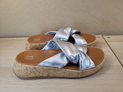 FitFlop Women's Silver Twist Platform Cork Wedge Sandals Size 9 Slip On - Image 1 of 4