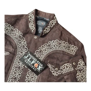 NEW! J.L. Fox Original Brown Embroidered Charro Shirt Long Sleeve Men's L NWT - Picture 1 of 7