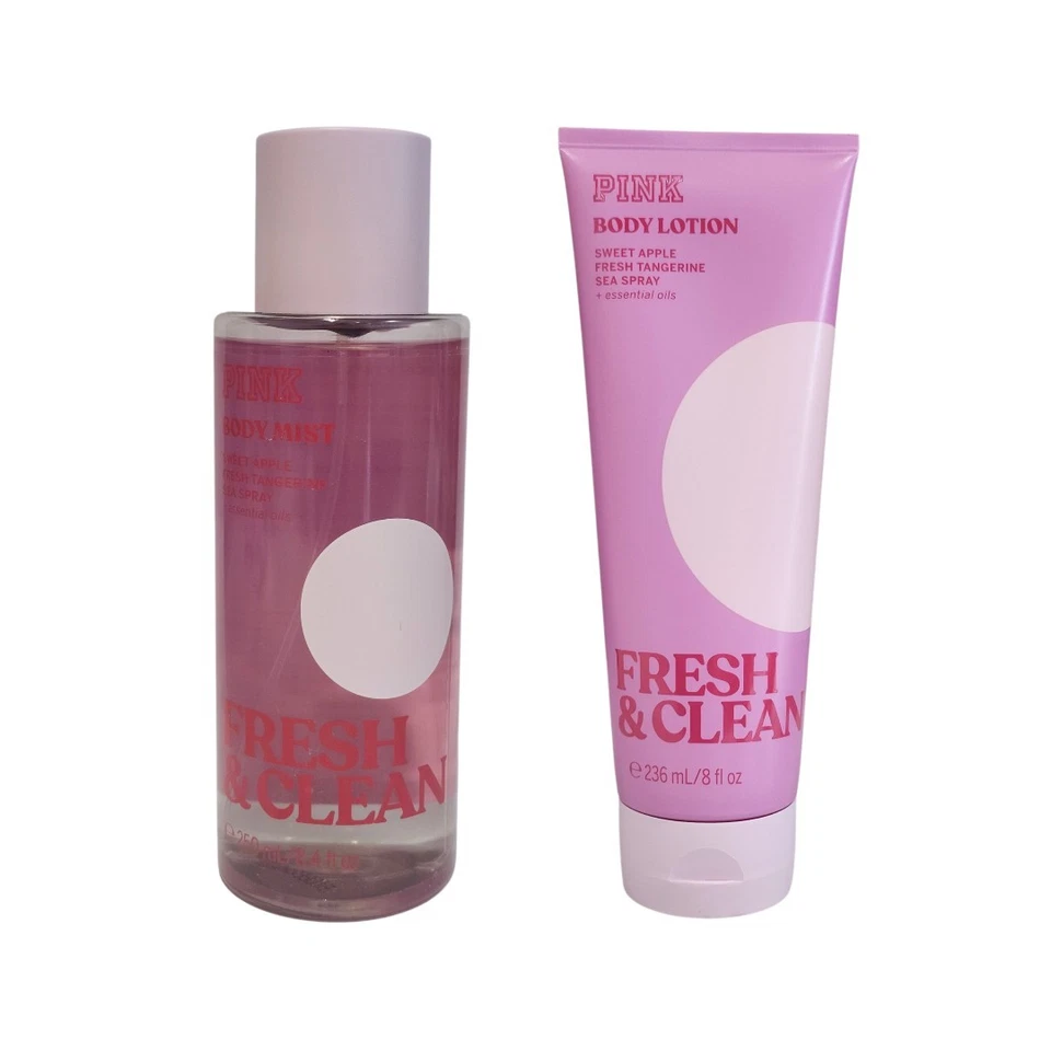 2 New VICTORIA’S SECRET PINK FRESH & CLEAN FRAGRANCE BODY LOTION 8 oz+BODY MIST - Image 1 of 1