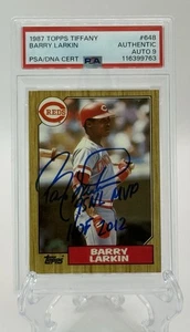 Barry Larkin Autographed 1987 Topps Tiffany Rookie W/ HOF 2012; 95 NL MVP PSA 9 - Picture 1 of 2