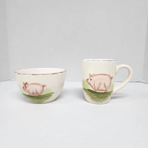 Juego de taza y tazón de tocino cerdo rosa barril galleta - Imagen 1 de 13
