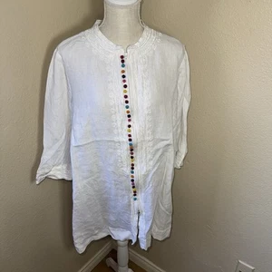 Top túnica de lino Soft Surroundings para mujer 1XL blanco bordado bolas de hilo - Imagen 1 de 6