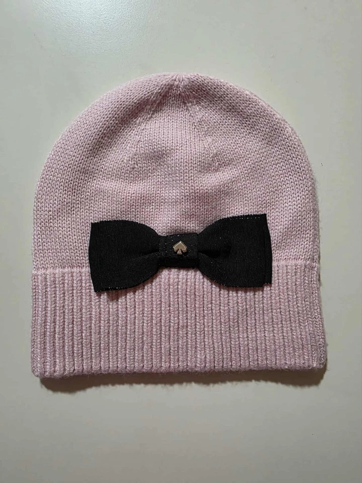 Kate Spade Pink Beanie Knit Hat with Cute Black Bow One Size Nwot - Image 1 of 4