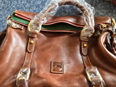 Dooney & Bourke Florentine Leather Satchel Chestnut A369635 Large & Zip Wristlet - Image 1 of 4