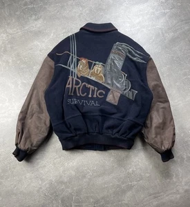 Iceberg Vintage 90s Arctic Survival Wool/Leather Bomber Varsity Jacket Size L - Picture 1 of 15