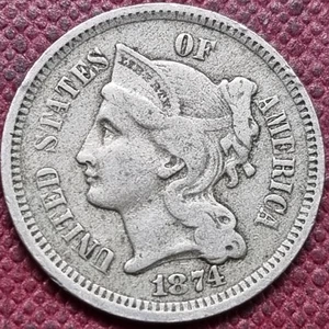 1874 Three Cent Piece 3c Nickel Better Grade #96675 - Picture 1 of 2