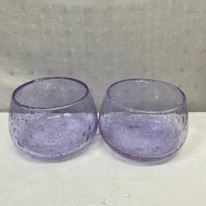 BIOT Art Glasses Bubbles Signed Short Wide Drinking Or Candles? HTF Purple Ish - Picture 1 of 11