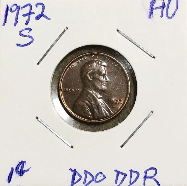 1972 S US 1 Cent Lincoln Penny Mint Error DDO DDR AU - Image 1 of 4