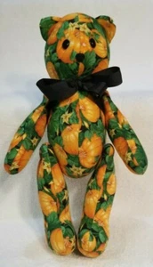 Handmade Artisan Teddy Bear Halloween Pumpkin Patch Moveable Arm Leg Signed 2000 - Picture 1 of 7