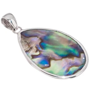 925 Sterling Silver Teardrop Pear Paua Abalone Shell Sterling Pendant, 1 7/8" - Picture 1 of 3