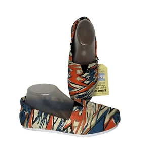 TOMS W 9/M 7 Multi Canvas Paint Print Alpargata Slip-on Shoes Blue Orange Tan - Picture 1 of 10