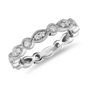 $1300 CERTIFIED Diamond CIRCLE DOT MILIGRAIN BAND WEDDING Ring! 18k WHITE GOLD! - Picture 1 of 17