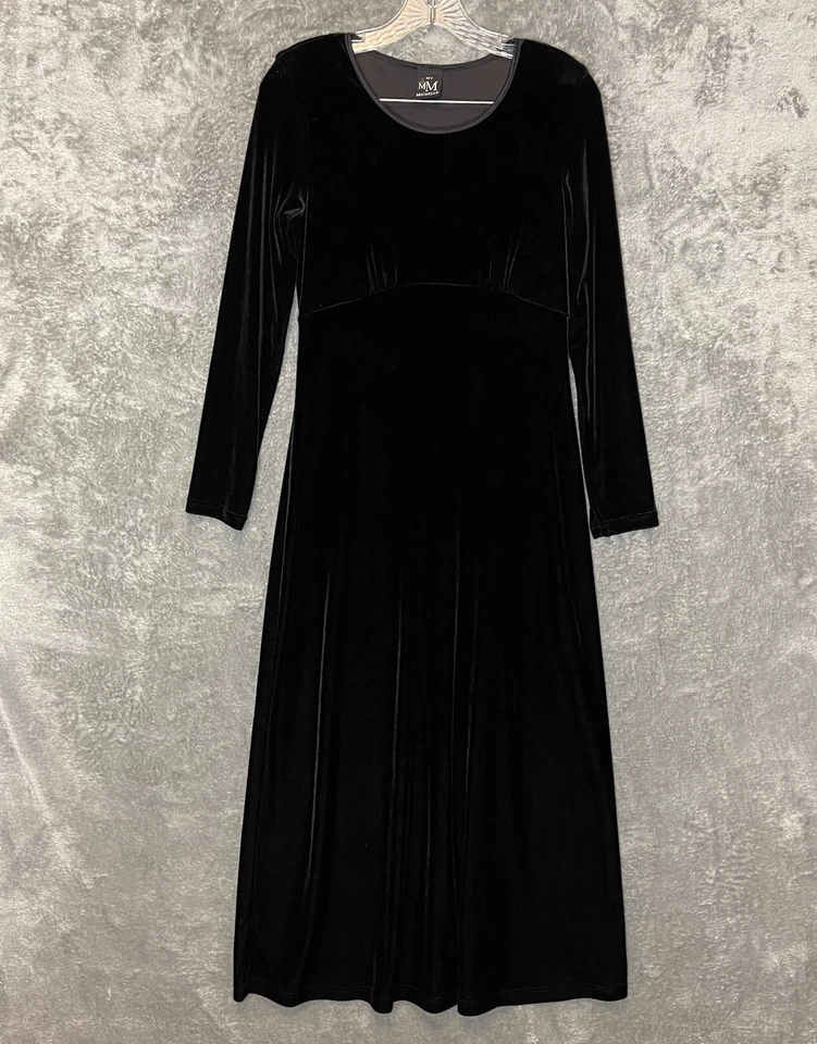 Women Classy Whimsigoth Witchy Dark Romantic Black Velvet Maxi Dress S* - Image 1 of 4
