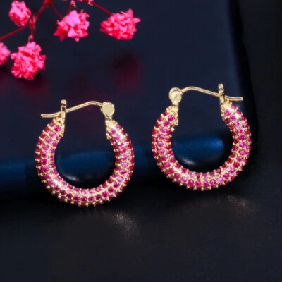 Pendientes de aro redondos pequeños multicolores de circonita cúbica dorada para mujer joyería coreana Foto 1 de 4