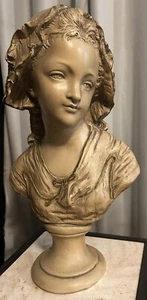 Vintage Grinam Niam Paris French Peasant Girl Bust Sculpture, 18" T, 10 1/2" W - Picture 1 of 3
