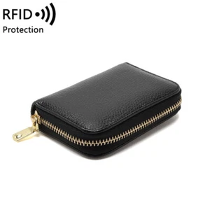 Herren Geldbörse Echt Leder Kreditkartenetui RFID Schutz Reißverschluss dünnes Fach - Bild 1 von 6