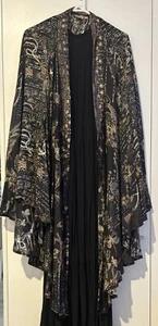 CIENNA Silk Viscose Kimono Duster One Size Brown BlackPaisley Floral Long Length - Picture 1 of 7