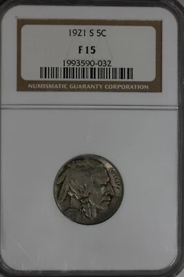 1921-S .05 NGC F15   Buffalo Nickel,Indian nickel - Image 1 of 2