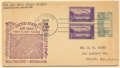 USA Sc. 788, 800 1st Flight FAM17 Baltimore Bermuda on 1938 FDC - Image 1 of 2