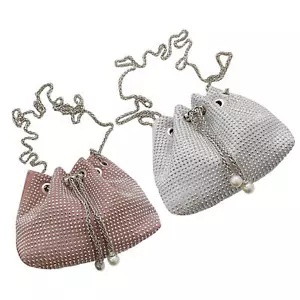 Drawstring Bucket Bag with Rhinestones Rhinestone Evening Clutch - Picture 1 of 14