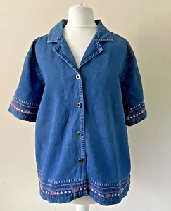 Women's Denim Shirt Blouse Embroidered American Theme 16  18 - Picture 1 of 4