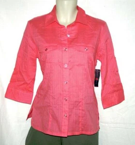 Karen Scott Womens Top Pink 3/4 Sleeve Button Down Shirt Blouse Size S NWT - Picture 1 of 2